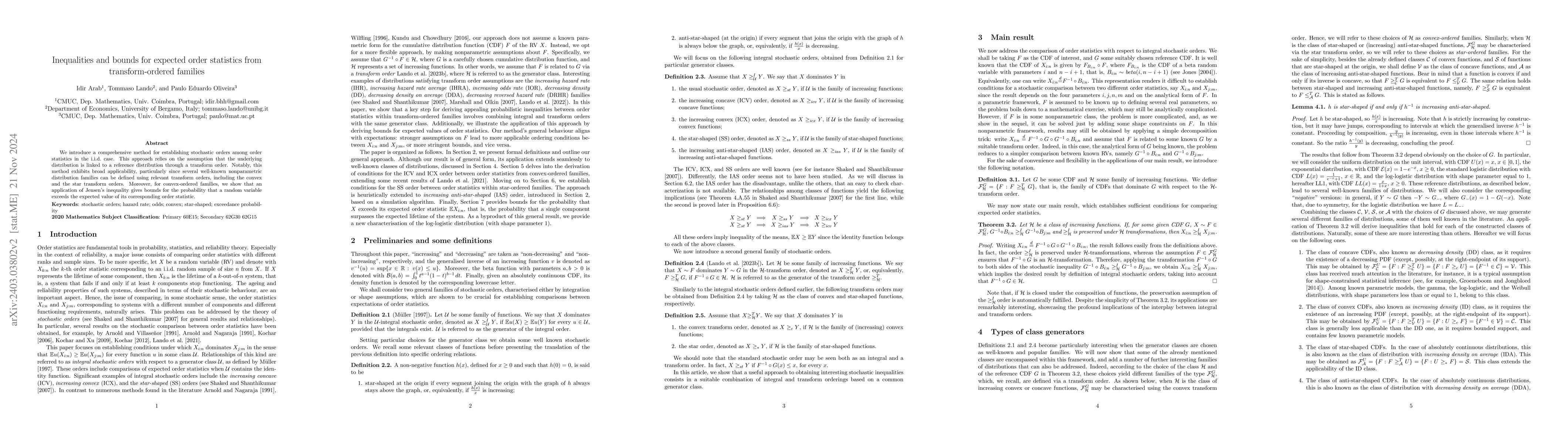 Thumbnail for Inequalities and bounds for expected order statistics from
  transform-ordered families