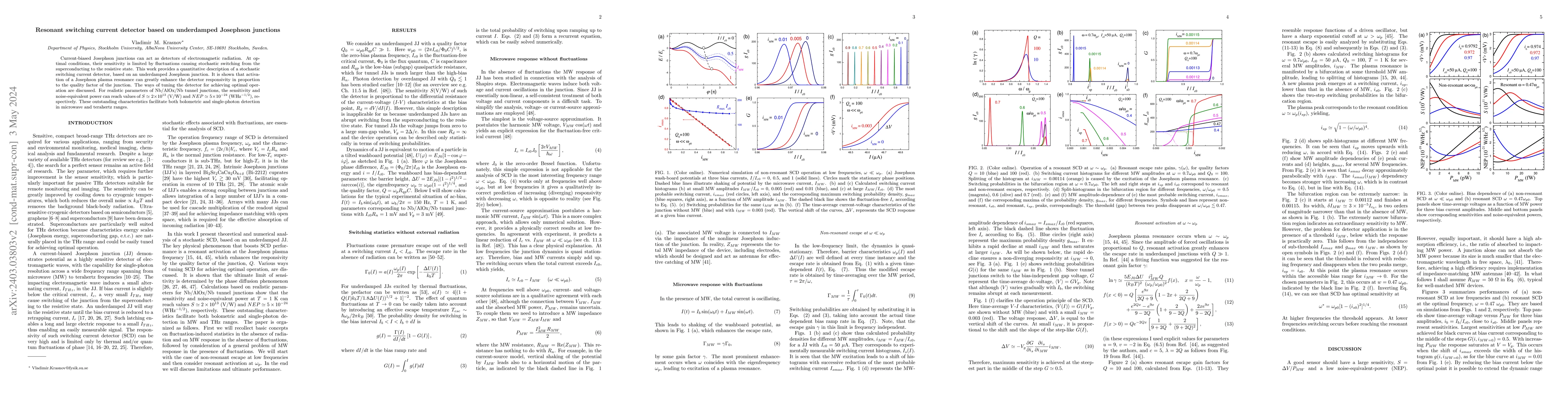 Thumbnail for Resonant switching current detector based on underdamped Josephson
  junctions