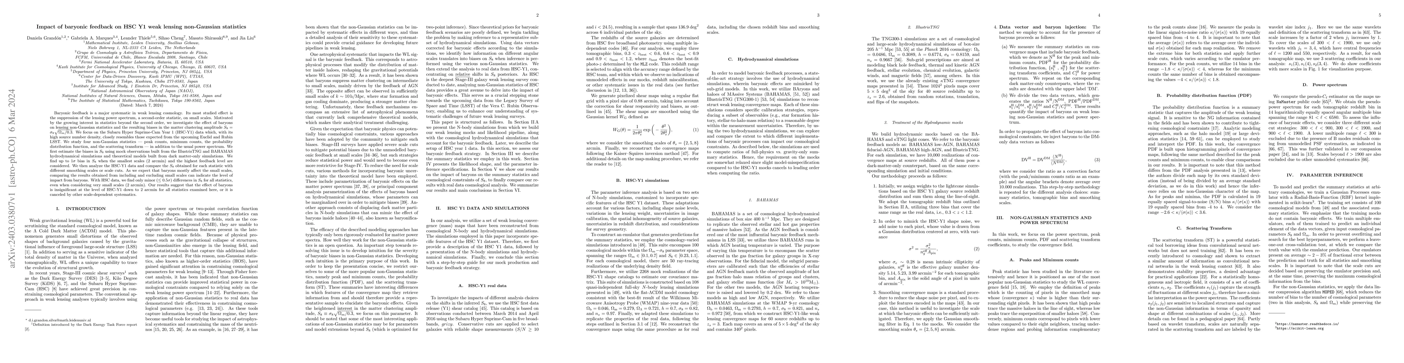 Thumbnail for Impact of baryonic feedback on HSC Y1 weak lensing non-Gaussian
  statistics