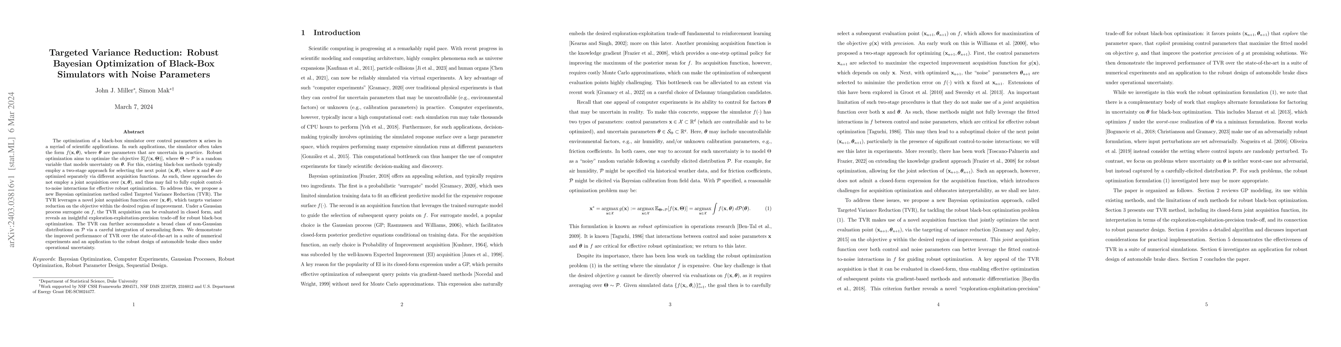 Thumbnail for Targeted Variance Reduction: Robust Bayesian Optimization of Black-Box
  Simulators with Noise Parameters