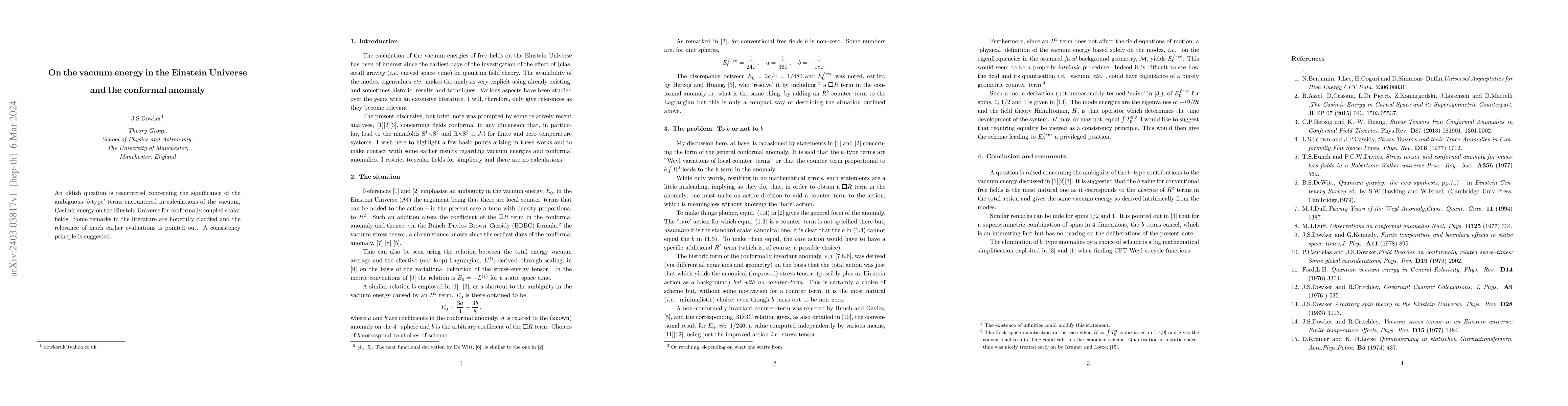 Thumbnail for On the vacuum energy in the Einstein Universe and the conformal anomaly