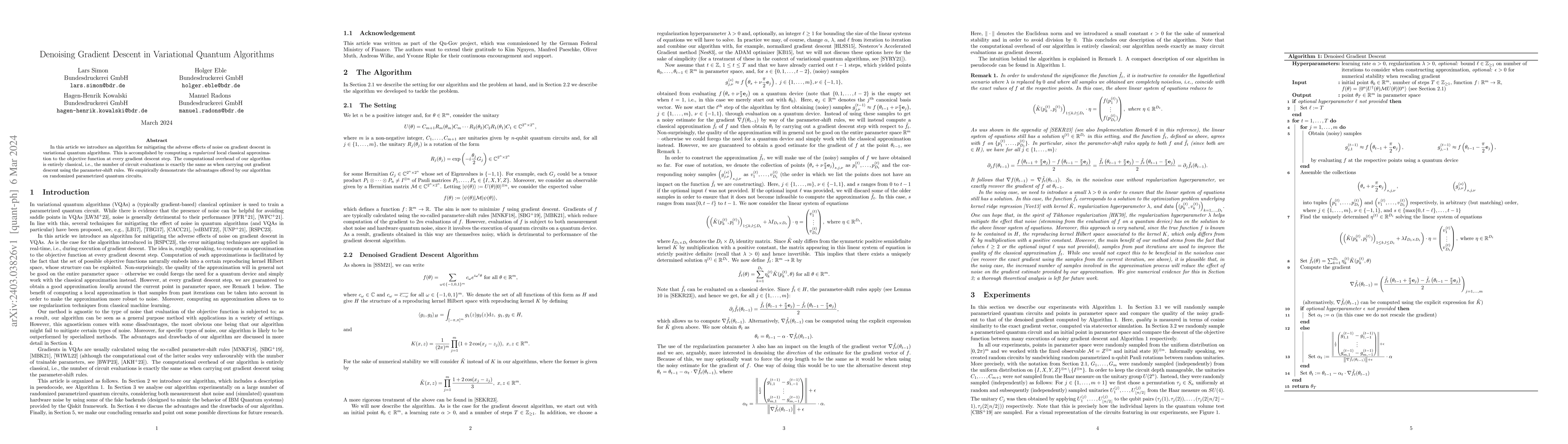 Thumbnail for Denoising Gradient Descent in Variational Quantum Algorithms