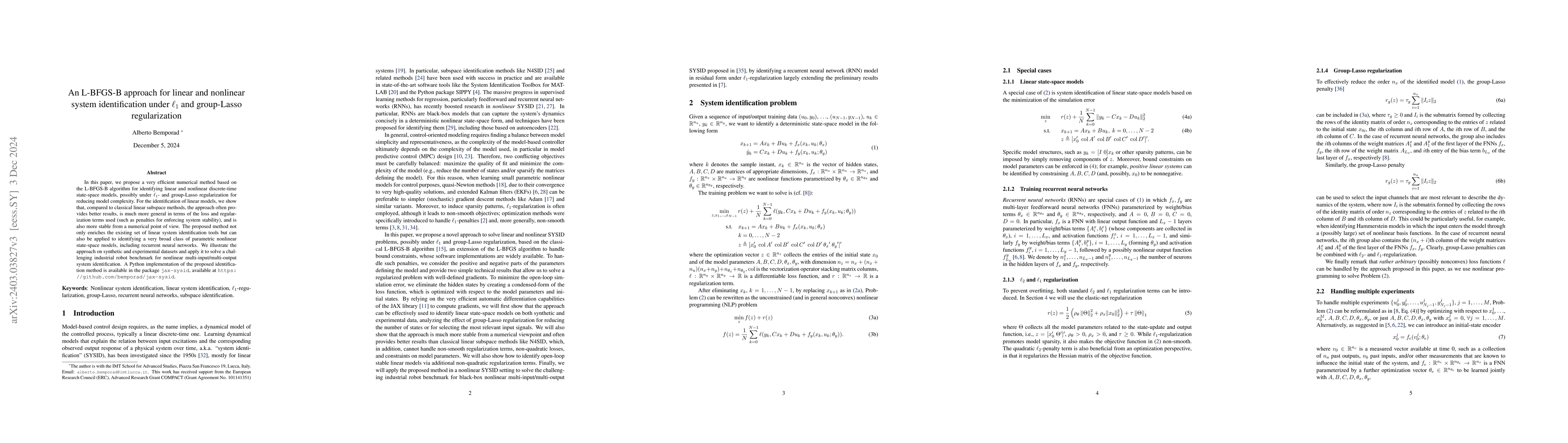 Thumbnail for An L-BFGS-B approach for linear and nonlinear system identification
  under $\ell_1$- and group-Lasso regularization