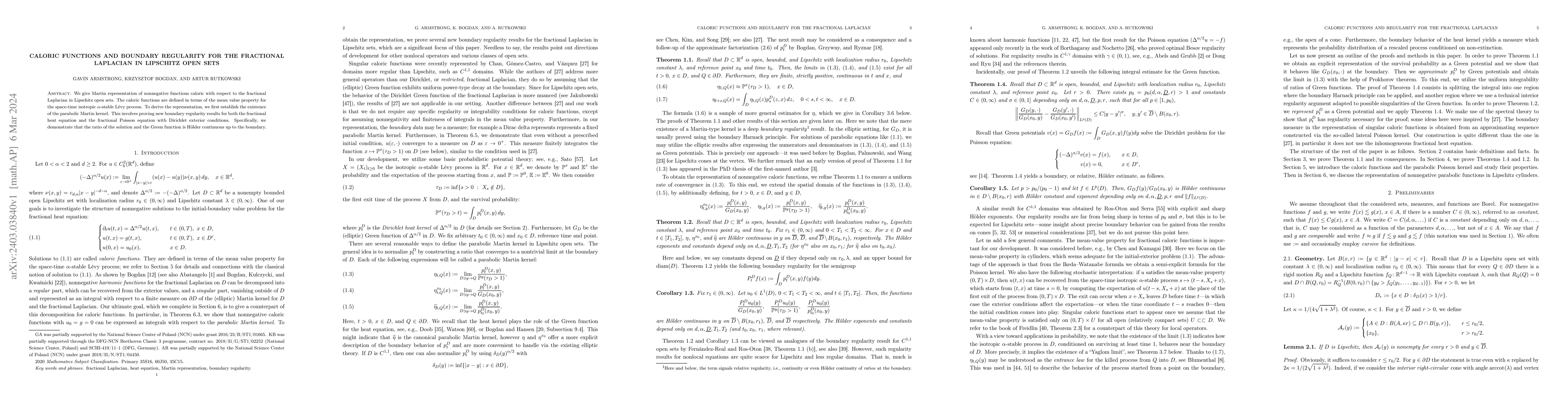 Thumbnail for Caloric functions and boundary regularity for the fractional Laplacian
  in Lipschitz open sets