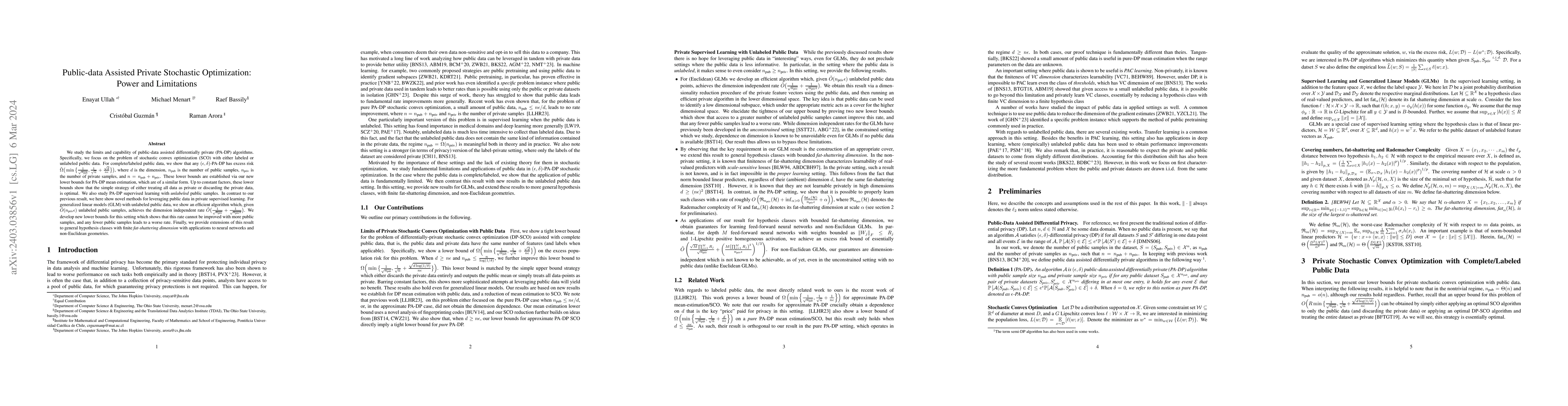 Thumbnail for Public-data Assisted Private Stochastic Optimization: Power and
  Limitations