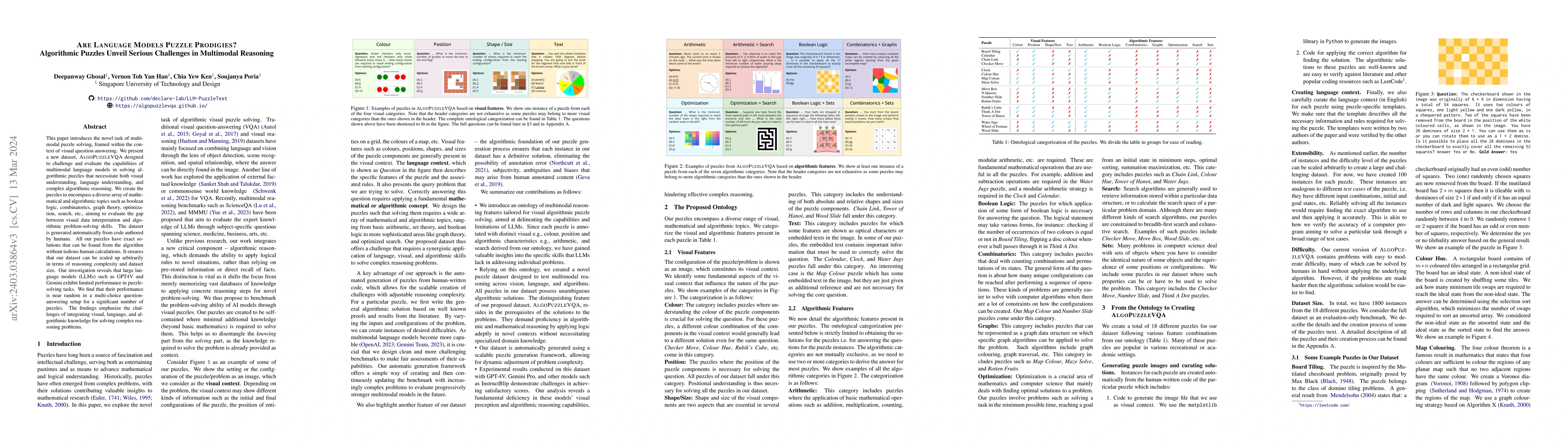 Thumbnail for Are Language Models Puzzle Prodigies? Algorithmic Puzzles Unveil Serious
  Challenges in Multimodal Reasoning