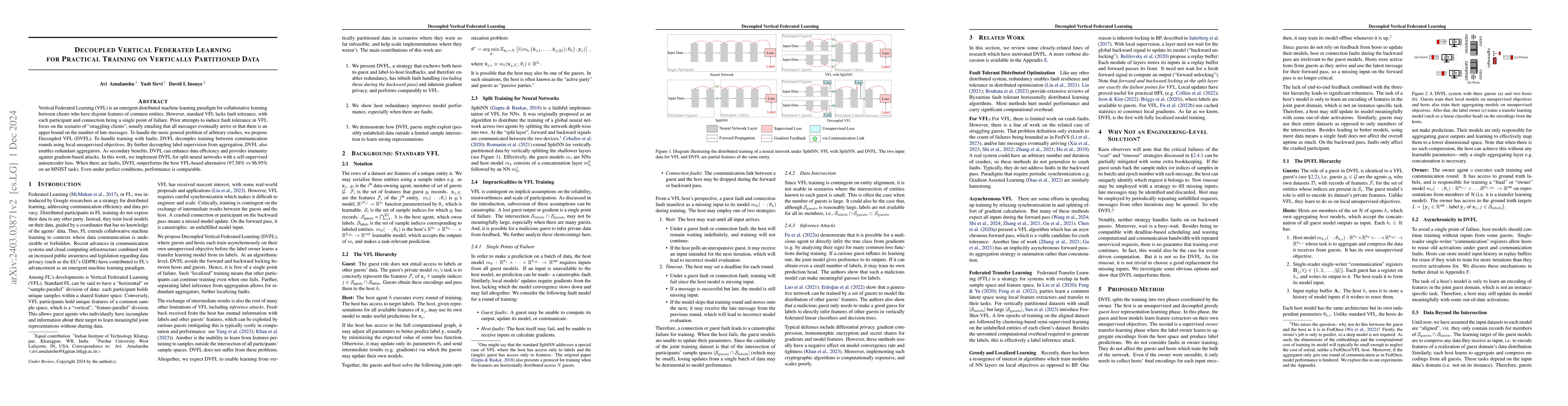 Thumbnail for Decoupled Vertical Federated Learning for Practical Training on
  Vertically Partitioned Data