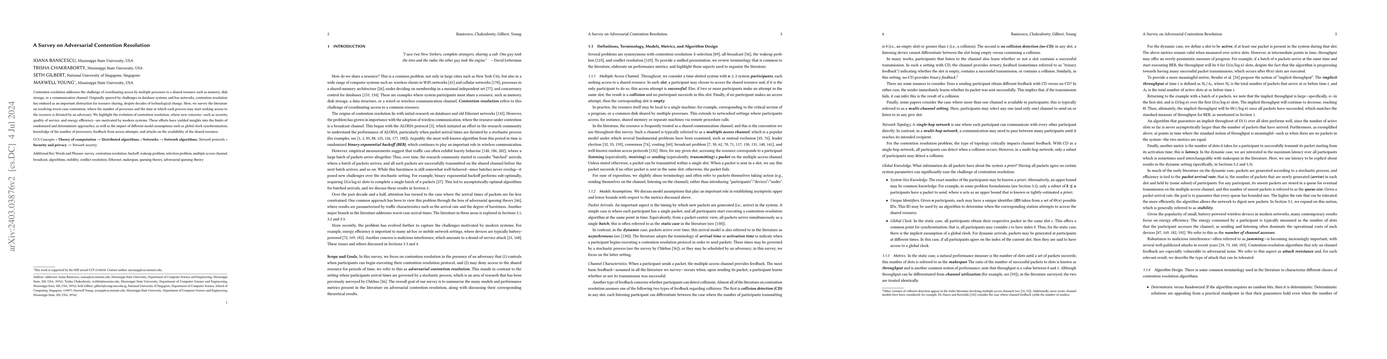 Thumbnail for A Survey on Adversarial Contention Resolution