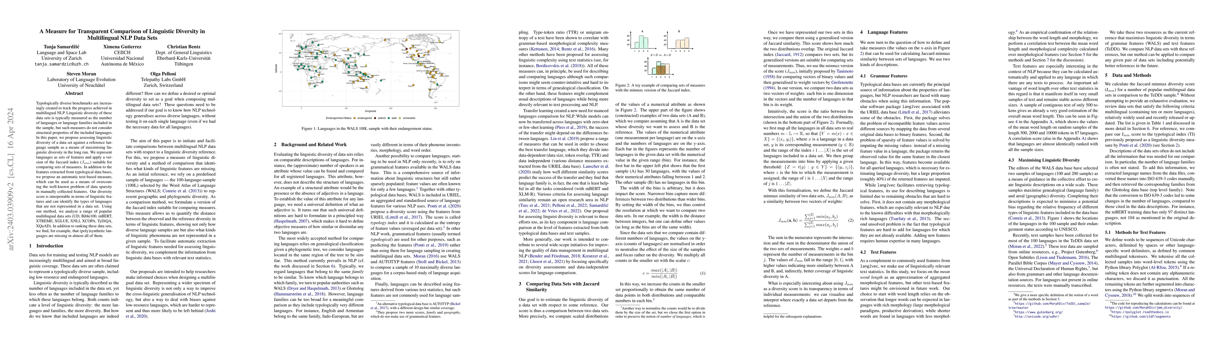 Thumbnail for A Measure for Transparent Comparison of Linguistic Diversity in
  Multilingual NLP Data Sets