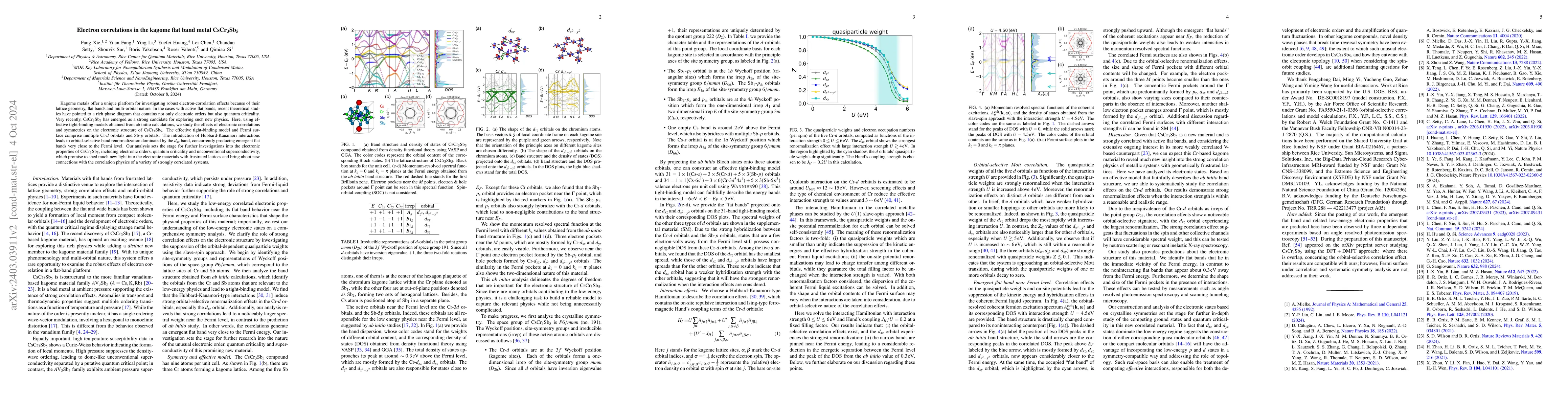 Thumbnail for Electron correlations in the kagome flat band metal $\rm CsCr_3Sb_5$