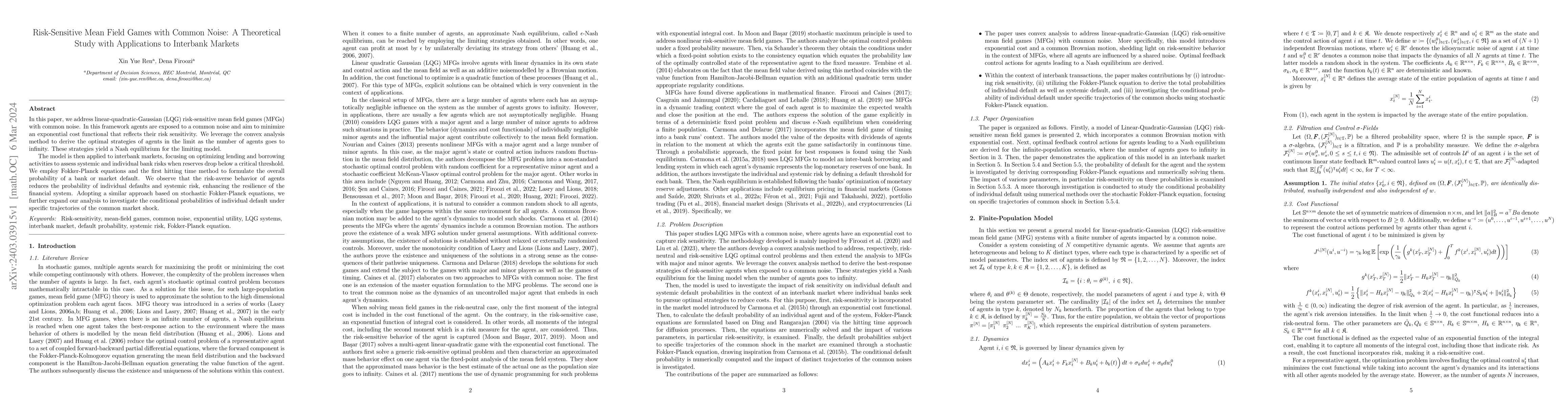 Thumbnail for Risk-Sensitive Mean Field Games with Common Noise: A Theoretical Study
  with Applications to Interbank Markets