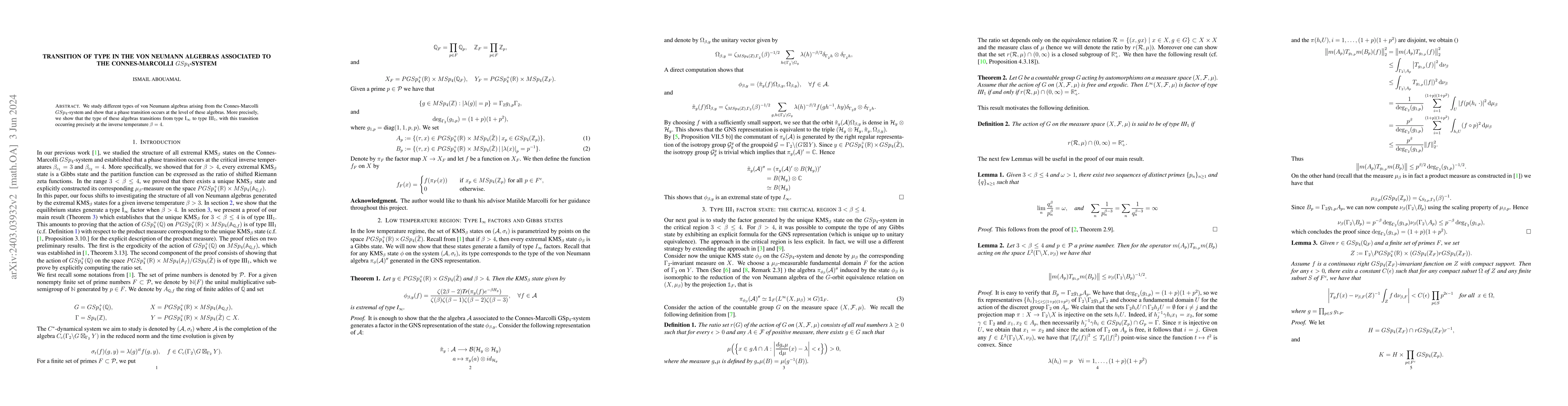 Thumbnail for Transition of type in the von Neumann algebras associated to the
  Connes-Marcolli $GSp_4$-system