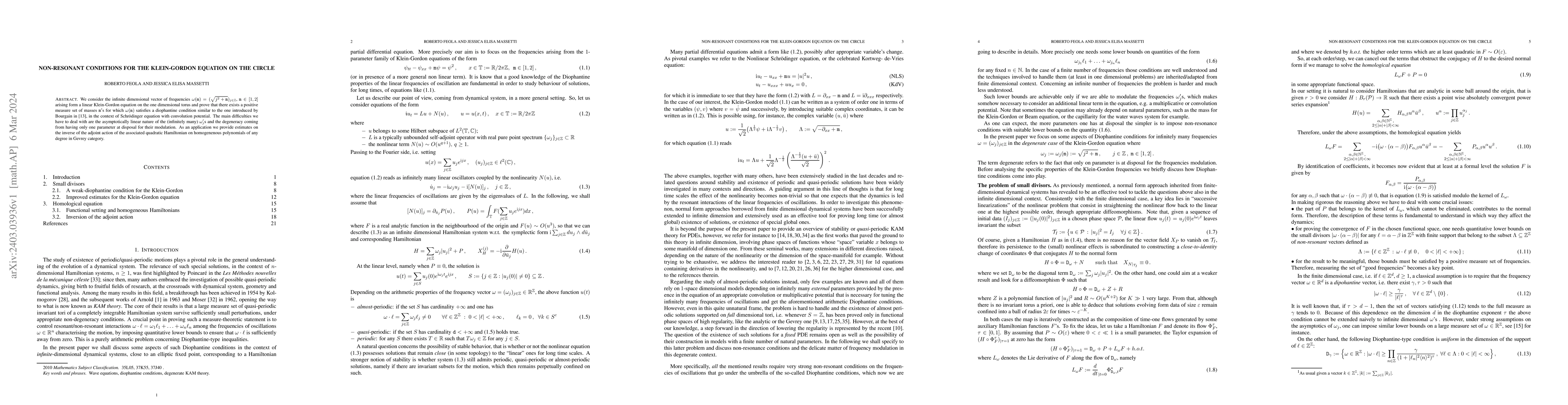 Thumbnail for Non-resonant conditions for the Klein-Gordon equation on the circle