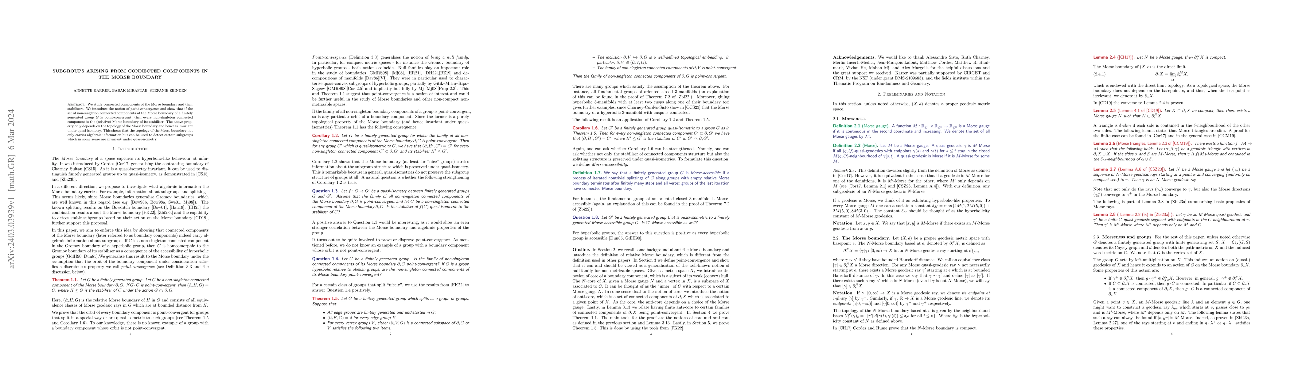 Thumbnail for Subgroups arising from connected components in the Morse boundary