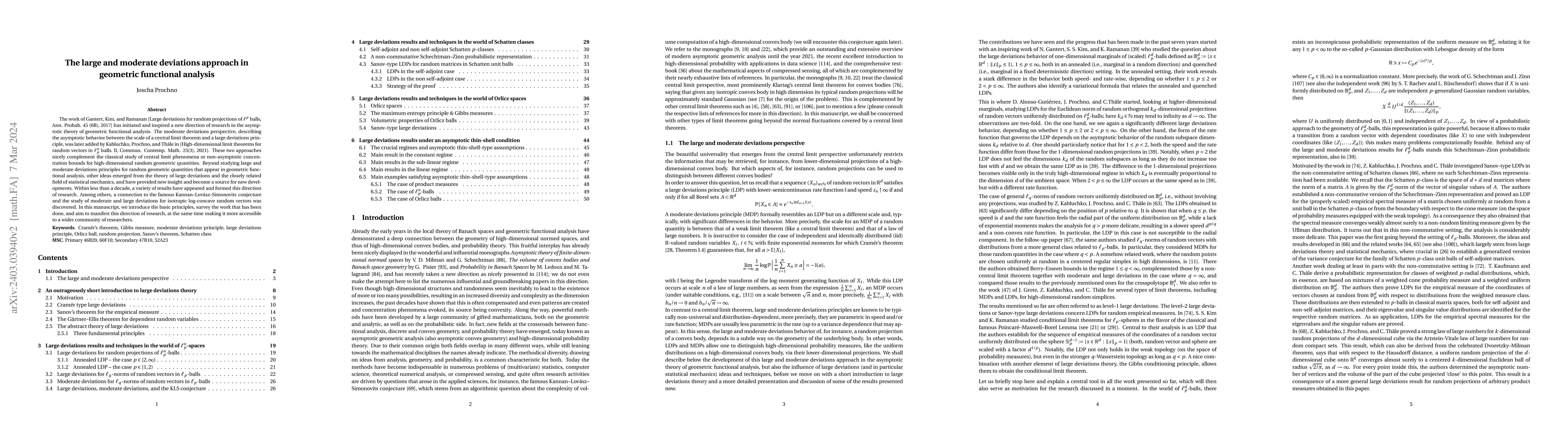 Thumbnail for The large and moderate deviations approach in geometric functional
  analysis