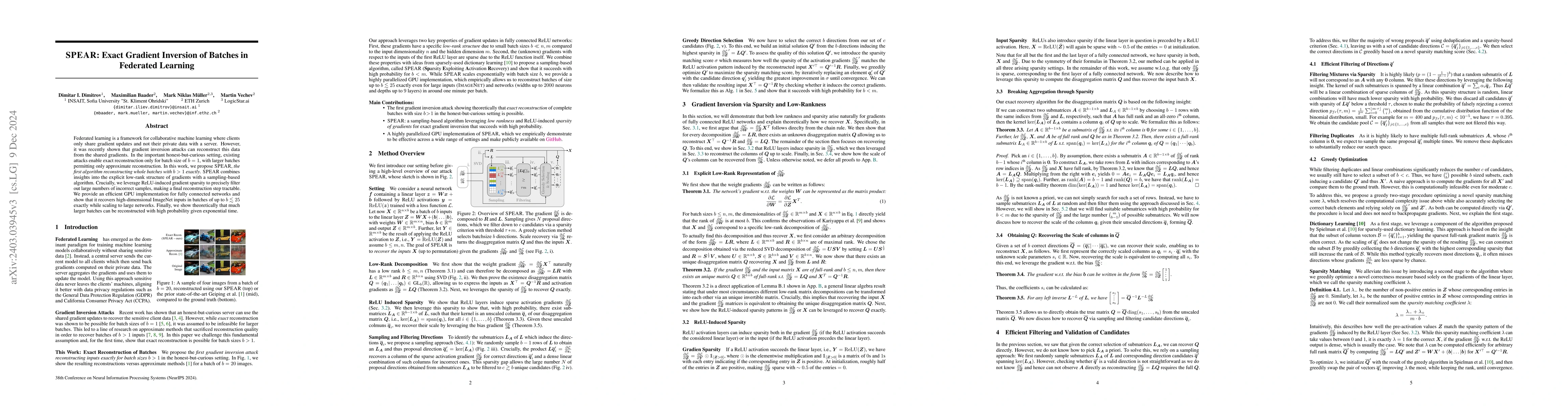 Thumbnail for SPEAR:Exact Gradient Inversion of Batches in Federated Learning