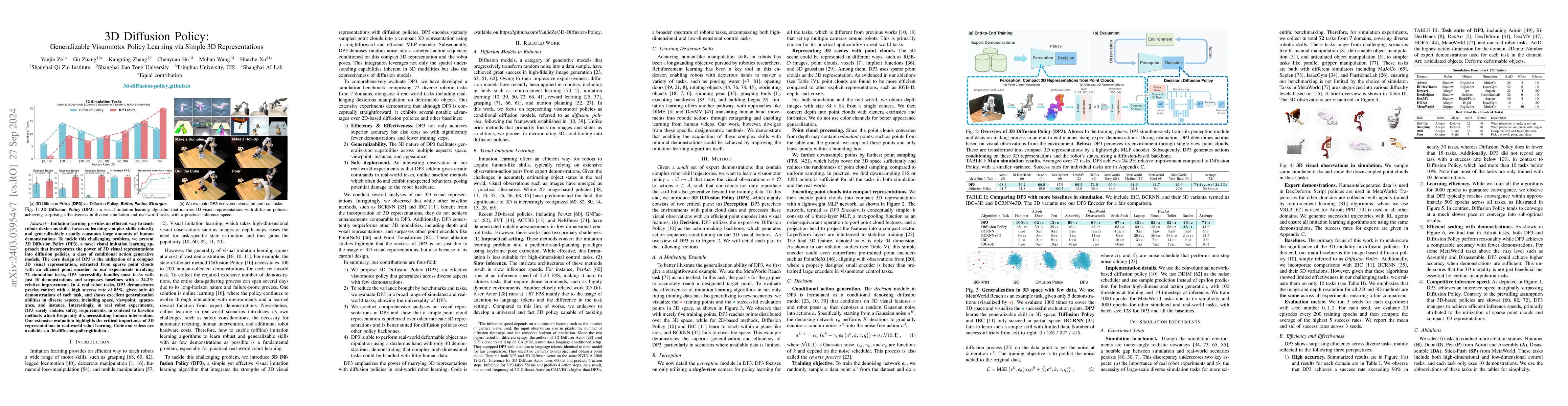 Thumbnail for 3D Diffusion Policy: Generalizable Visuomotor Policy Learning via Simple
  3D Representations