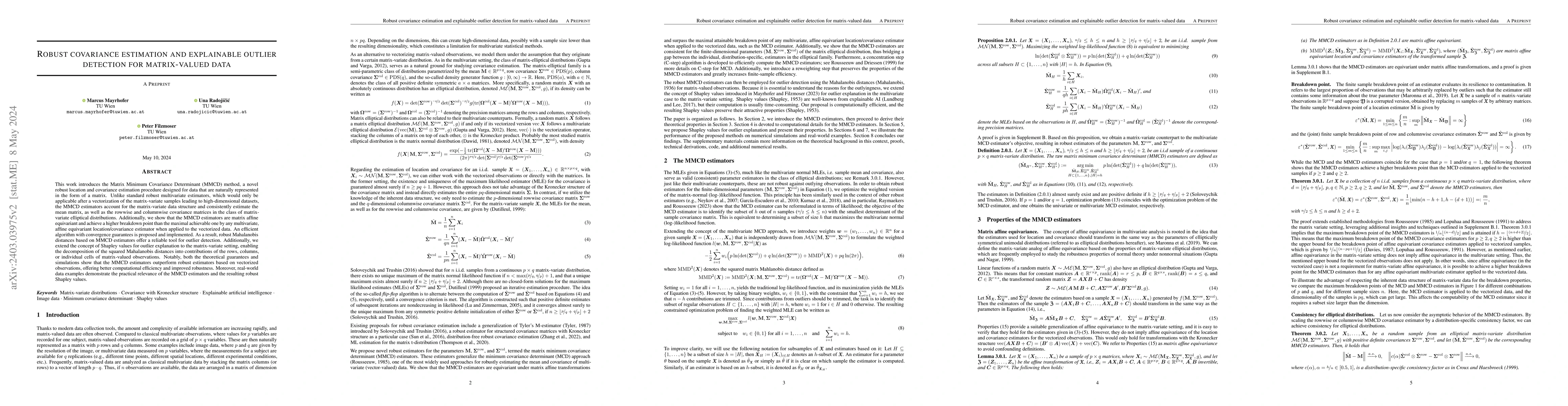 Thumbnail for Robust covariance estimation and explainable outlier detection for
  matrix-valued data
