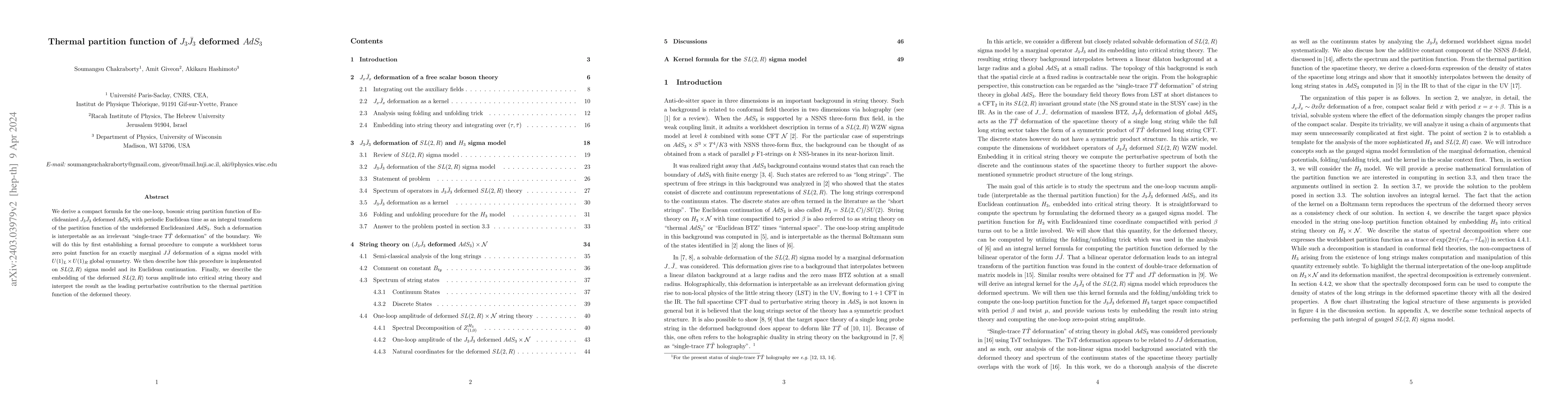 Thumbnail for Thermal partition function of $J_3 \bar{J}_3$ deformed $AdS_3$