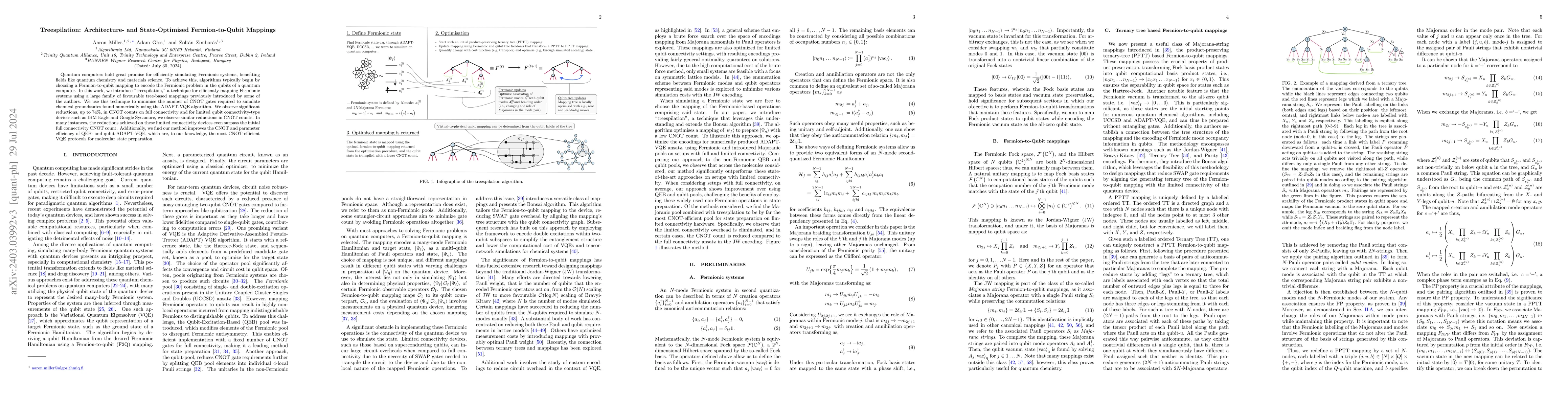 Thumbnail for Treespilation: Architecture- and State-Optimised Fermion-to-Qubit
  Mappings