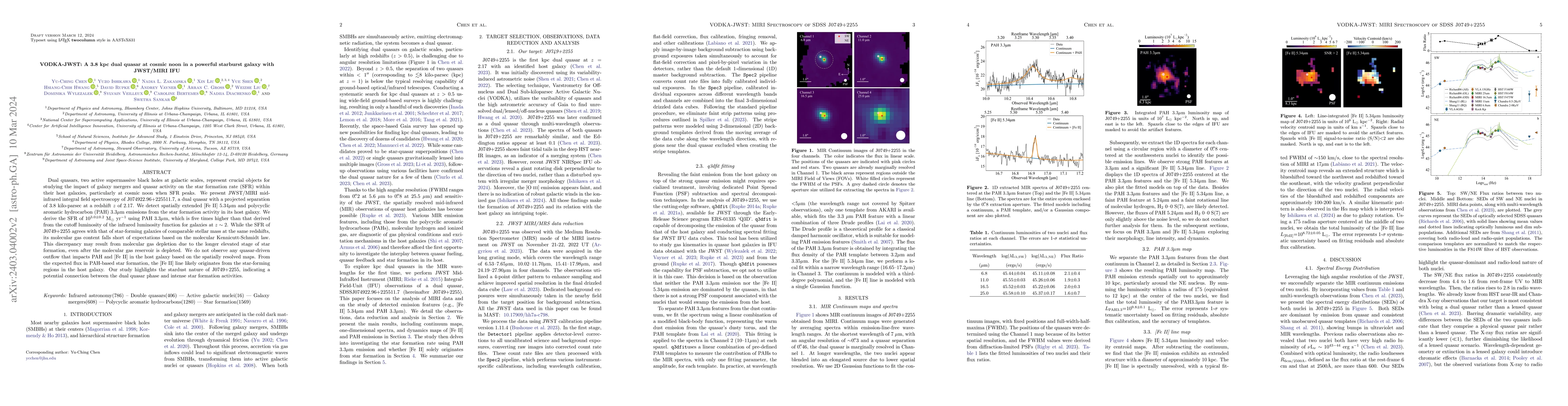 Thumbnail for VODKA-JWST: A 3.8 kpc dual quasar at cosmic noon in a powerful starburst
  galaxy with JWST/MIRI IFU