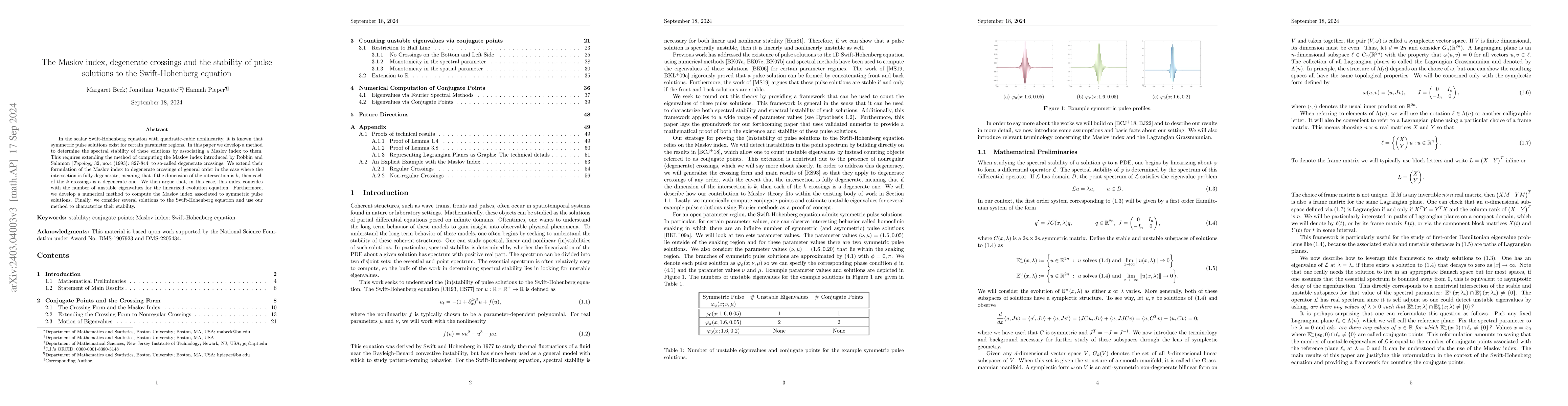 Thumbnail for The Maslov index, degenerate crossings and the stability of pulse
  solutions to the Swift-Hohenberg equation
