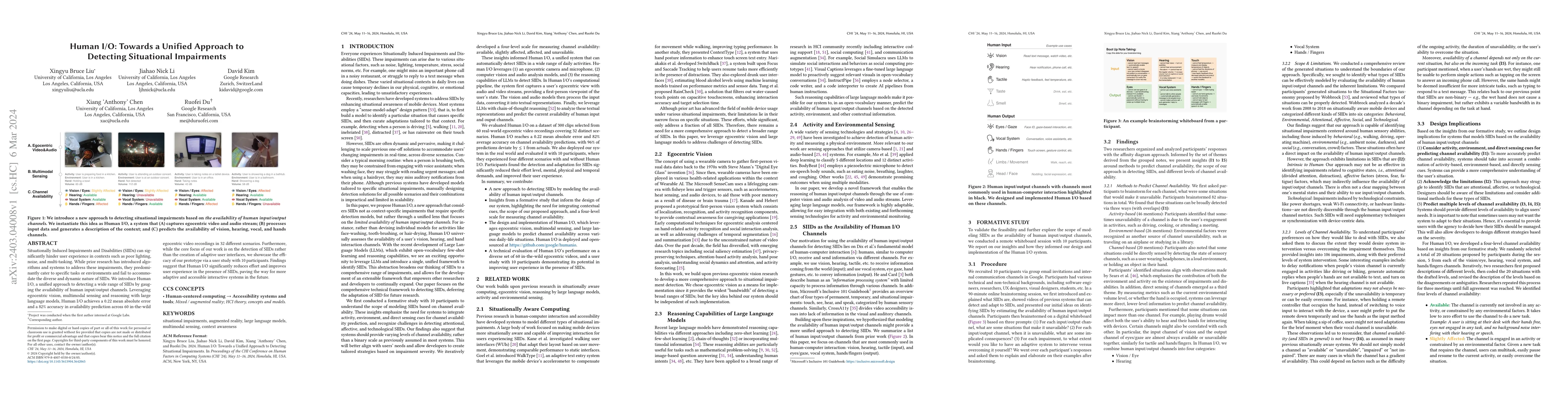 Thumbnail for Human I/O: Towards a Unified Approach to Detecting Situational
  Impairments