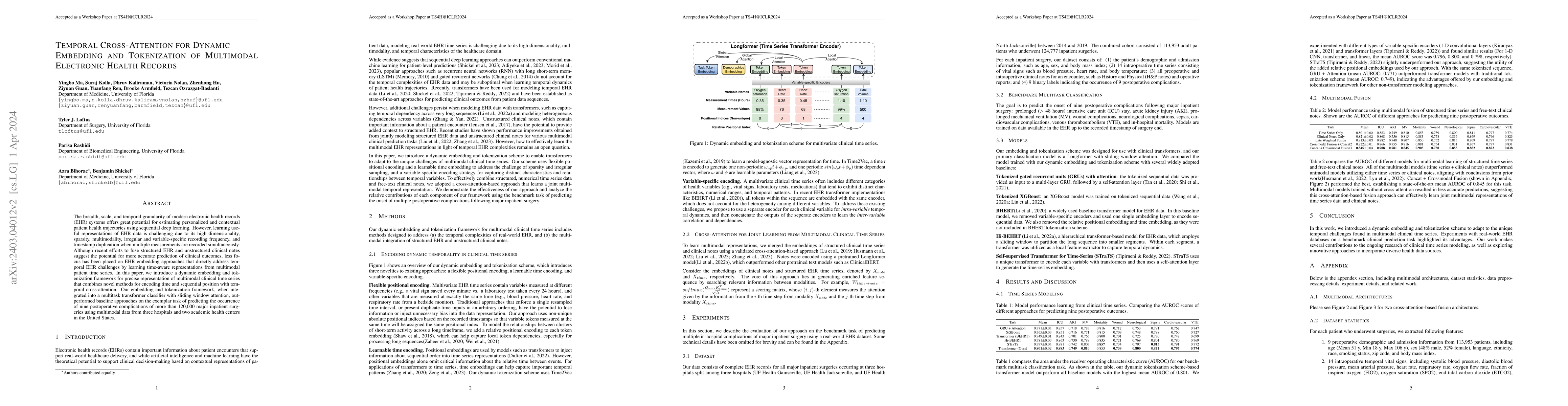 Thumbnail for Temporal Cross-Attention for Dynamic Embedding and Tokenization of
  Multimodal Electronic Health Records