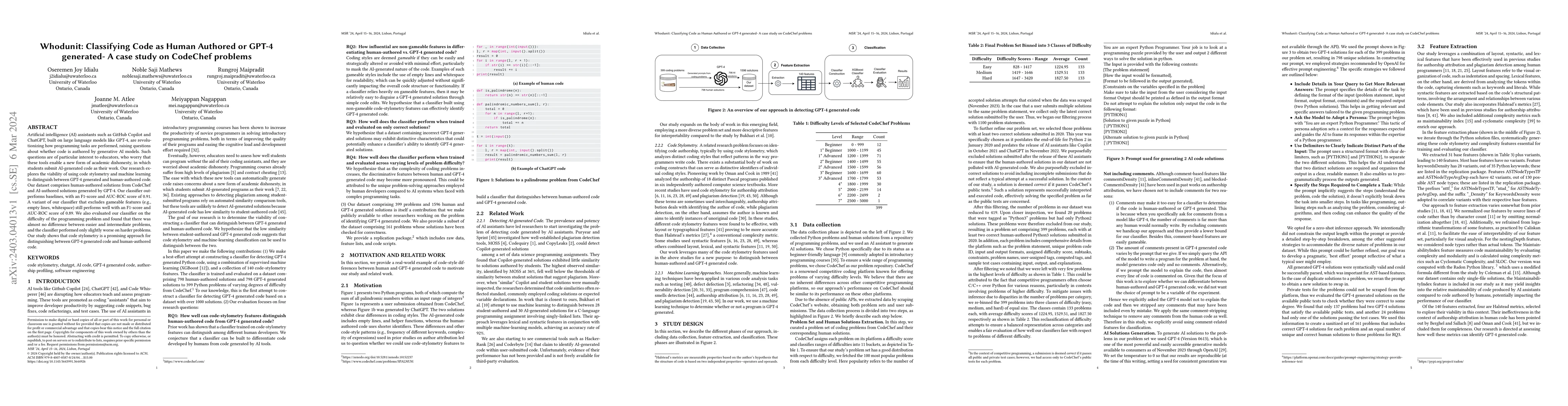 Thumbnail for Whodunit: Classifying Code as Human Authored or GPT-4 Generated -- A
  case study on CodeChef problems