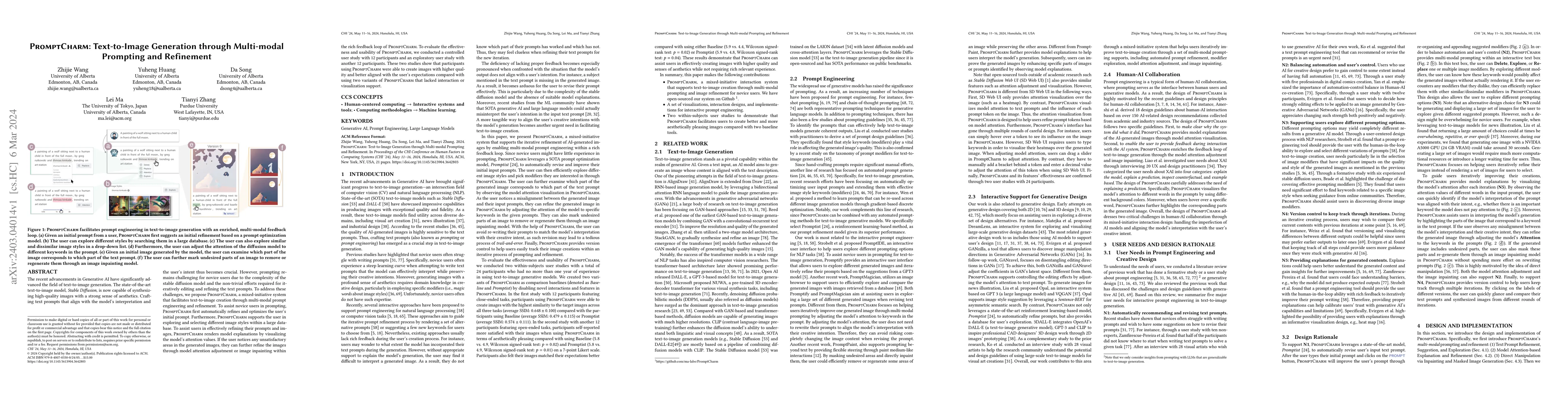 Thumbnail for PromptCharm: Text-to-Image Generation through Multi-modal Prompting and
  Refinement