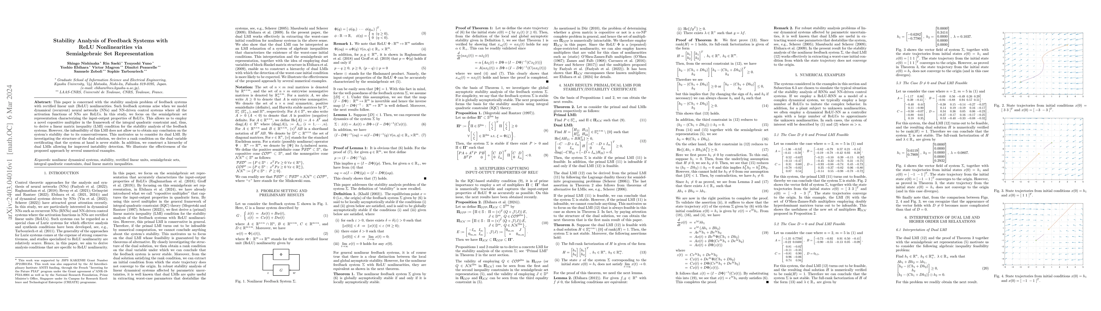 Thumbnail for Stability Analysis of Feedback Systems with ReLU Nonlinearities via
  Semialgebraic Set Representation