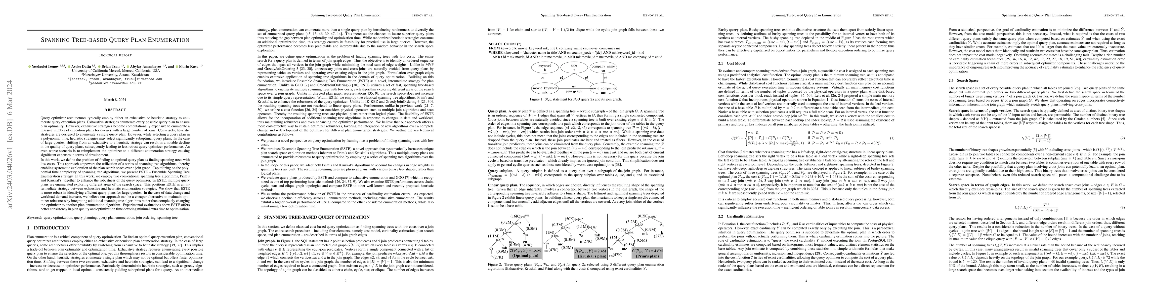 Thumbnail for Spanning Tree-based Query Plan Enumeration