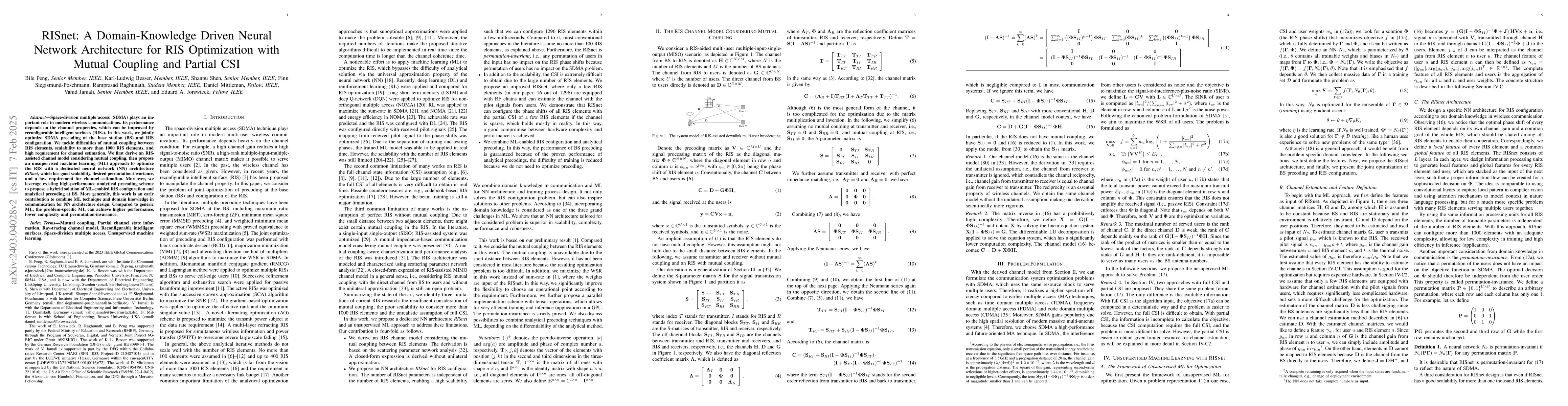 Thumbnail for RISnet: A Domain-Knowledge Driven Neural Network Architecture for RIS
  Optimization with Mutual Coupling and Partial CSI