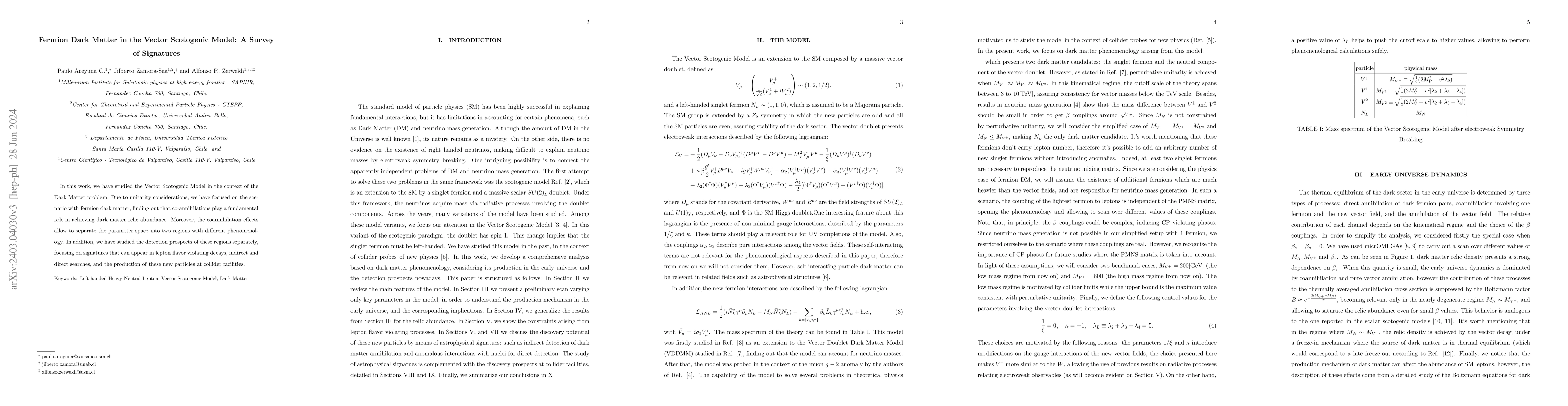 Thumbnail for Fermion Dark Matter in the Vector Scotogenic Model: A Survey of
  Signatures