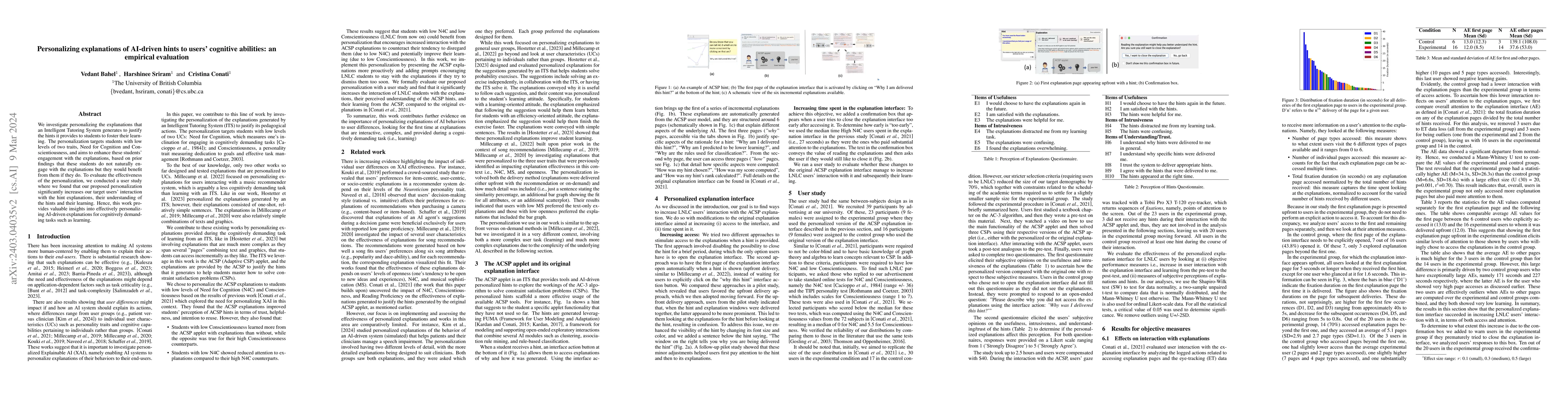 Thumbnail for Personalizing explanations of AI-driven hints to users' cognitive
  abilities: an empirical evaluation
