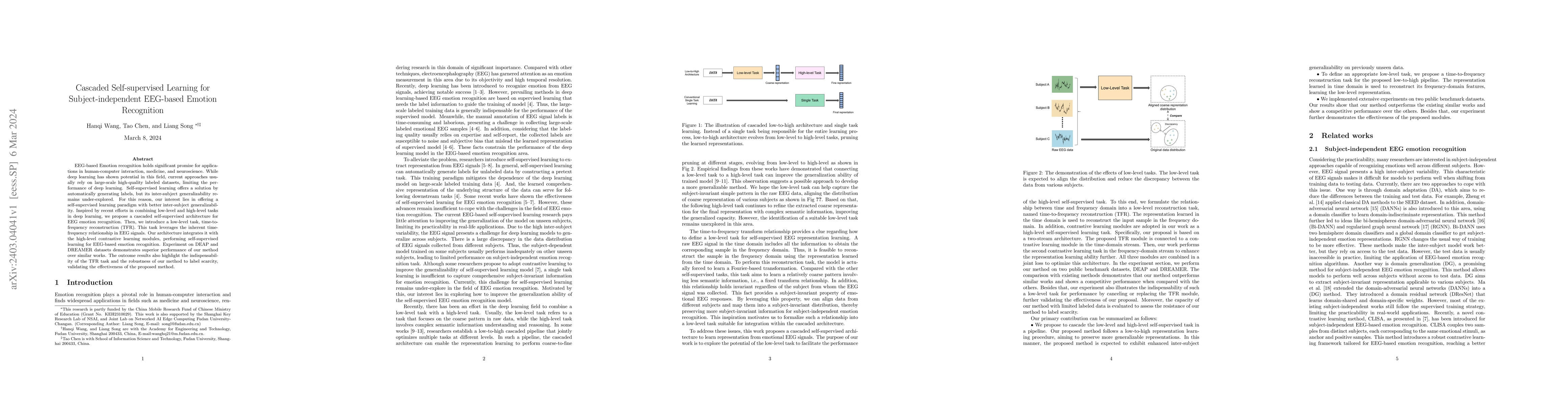 Thumbnail for Cascaded Self-supervised Learning for Subject-independent EEG-based
  Emotion Recognition