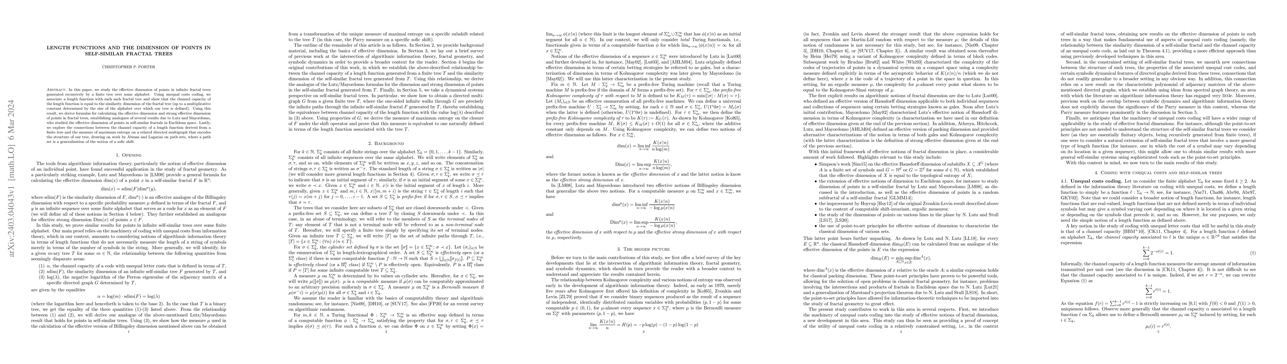 Thumbnail for Length Functions and the Dimension of Points in Self-Similar Fractal
  Trees