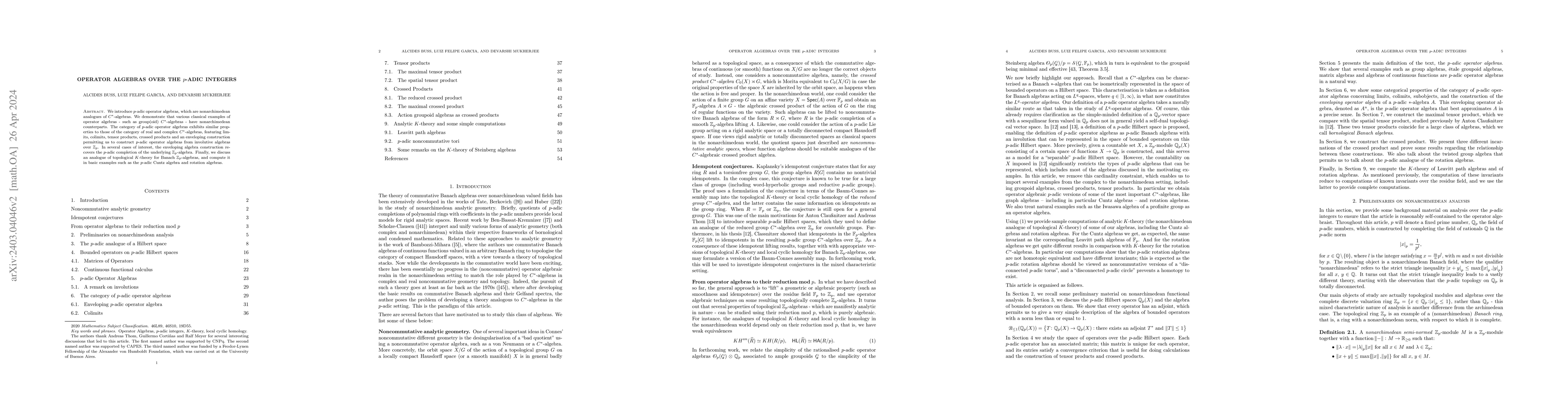 Thumbnail for Operator algebras over the p-adic integers