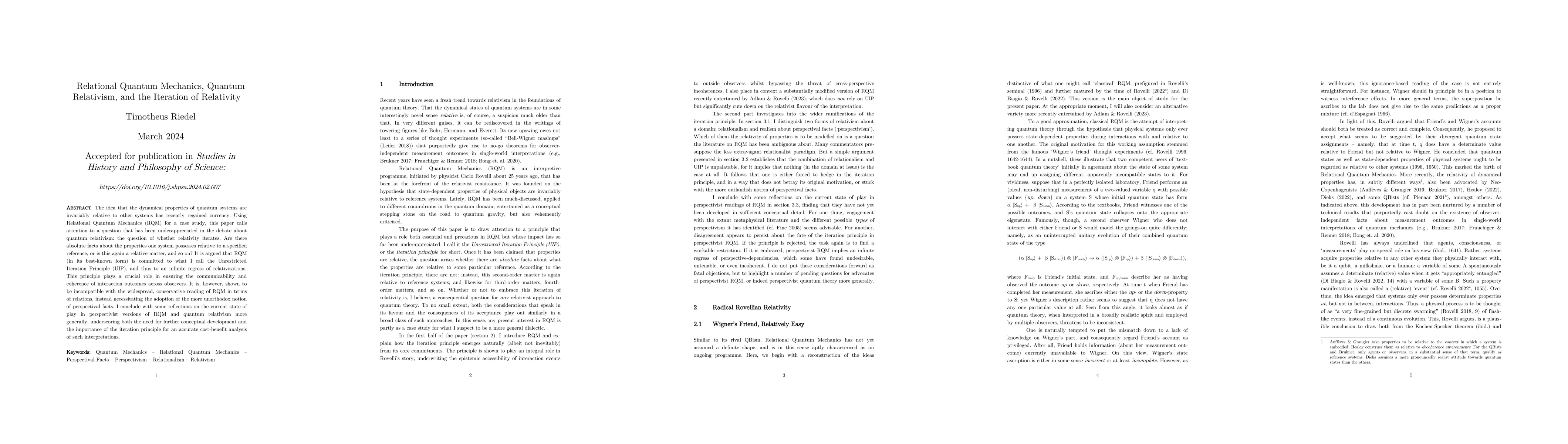 Thumbnail for Relational Quantum Mechanics, Quantum Relativism, and the Iteration of
  Relativity