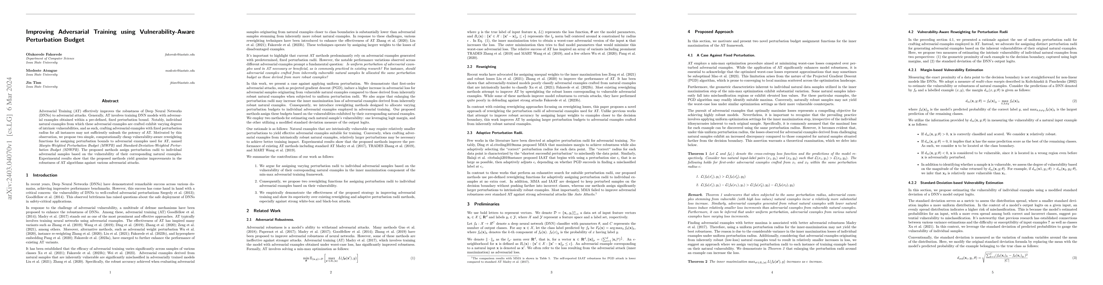 Thumbnail for Improving Adversarial Training using Vulnerability-Aware Perturbation
  Budget