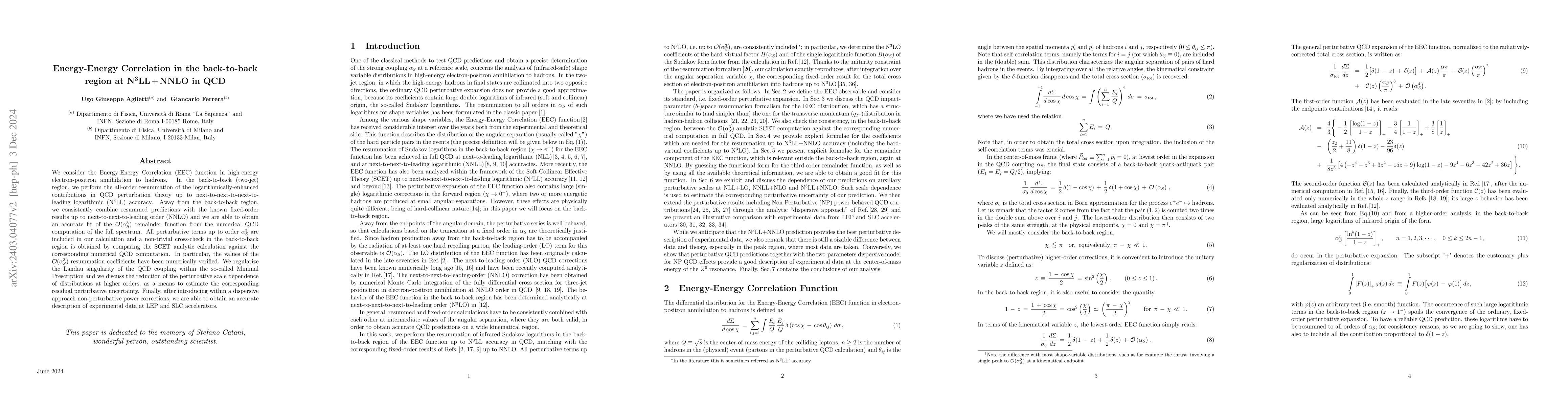 Thumbnail for Energy-Energy Correlation in the back-to-back region at N$^3$LL+NNLO in
  QCD