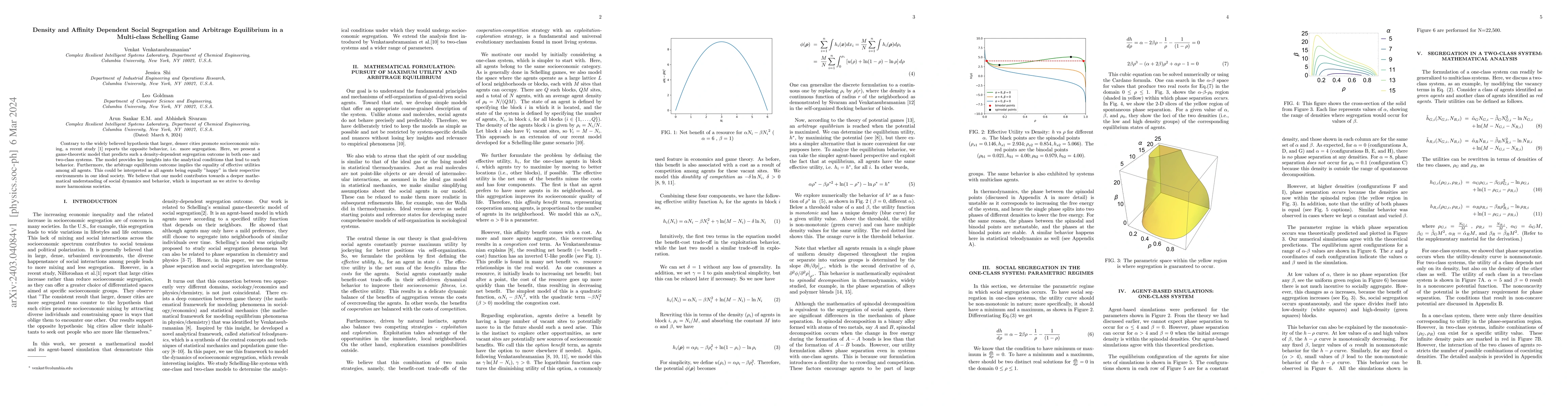 Thumbnail for Density and Affinity Dependent Social Segregation and Arbitrage
  Equilibrium in a Multi-class Schelling Game