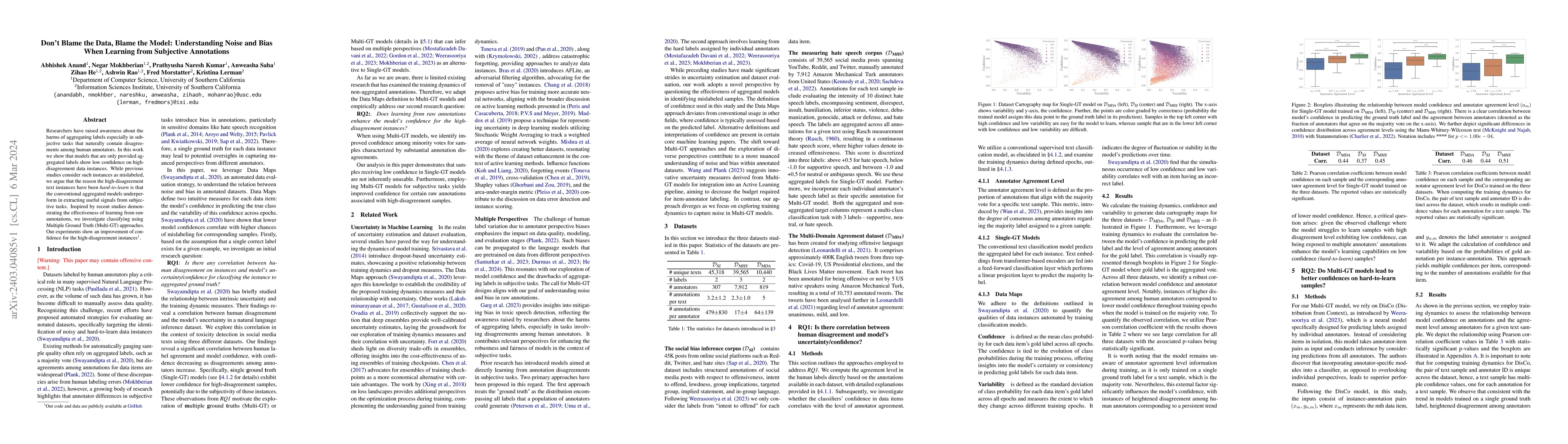 Thumbnail for Don't Blame the Data, Blame the Model: Understanding Noise and Bias When
  Learning from Subjective Annotations