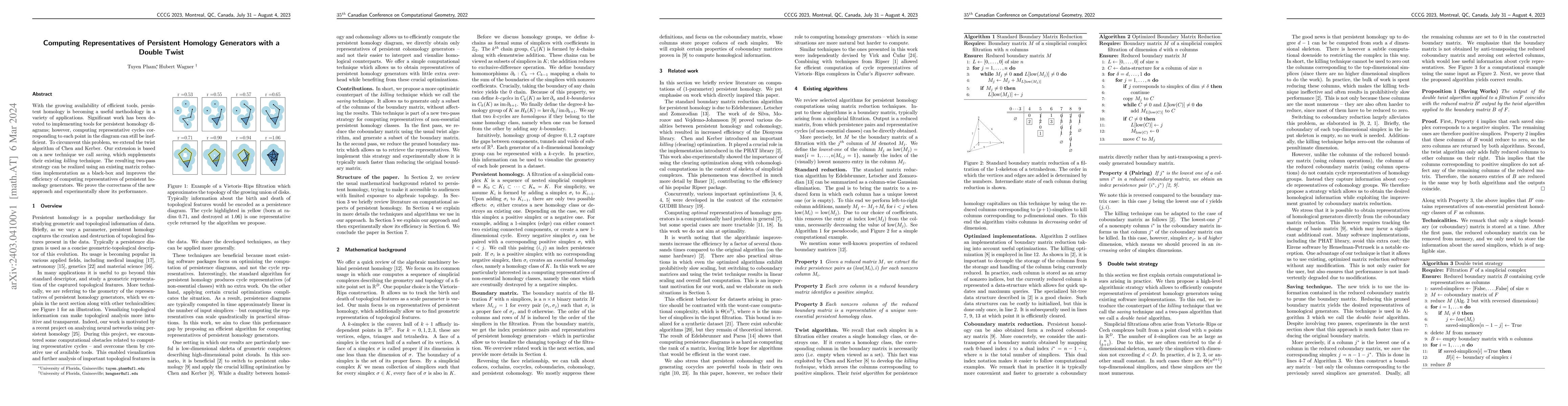Thumbnail for Computing Representatives of Persistent Homology Generators with a
  Double Twist