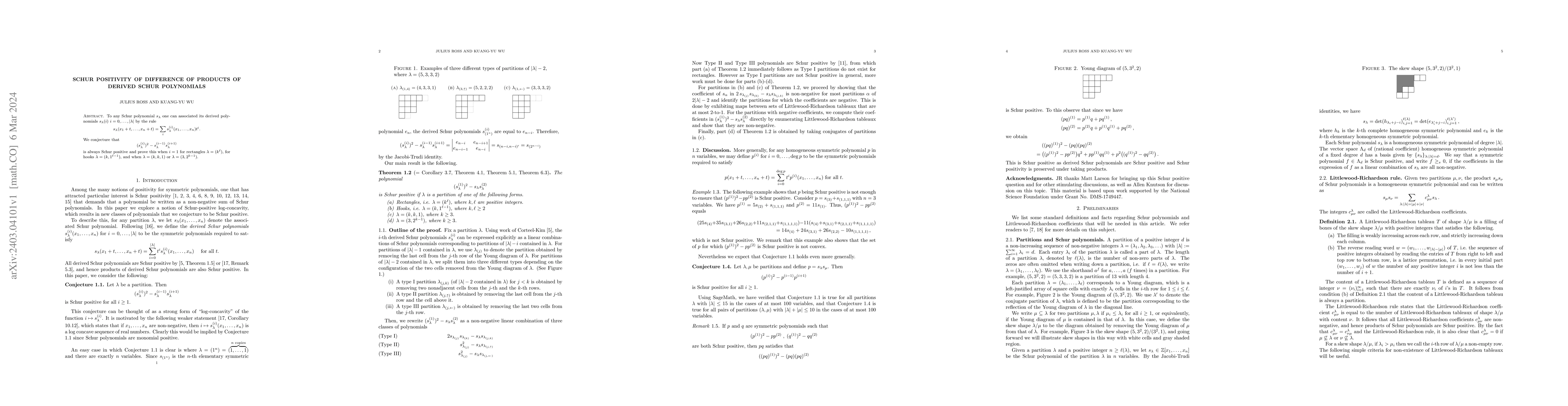 Thumbnail for Schur positivity of difference of products of derived Schur polynomials