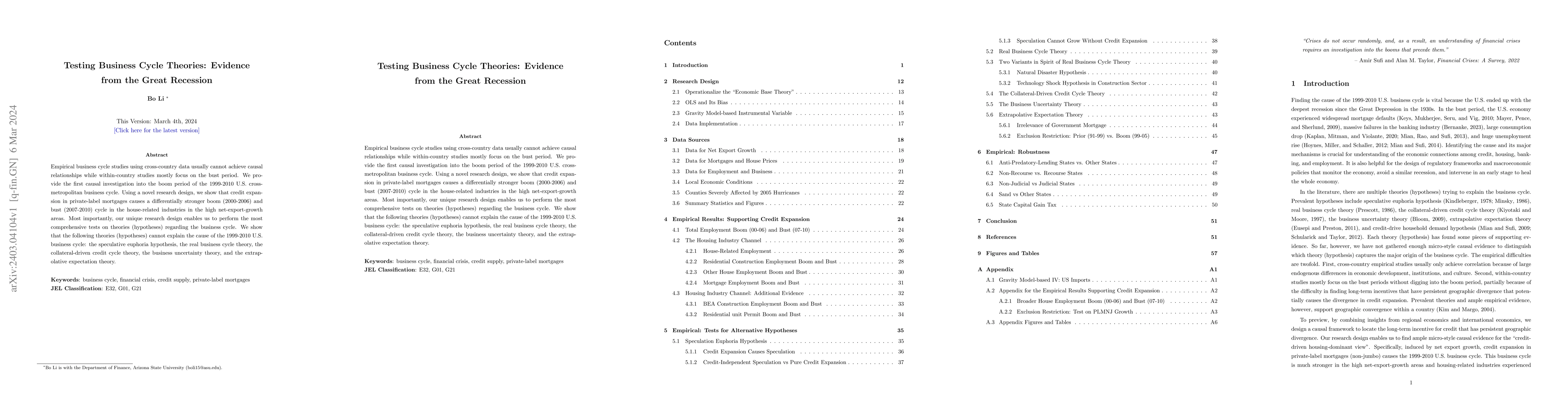Thumbnail for Testing Business Cycle Theories: Evidence from the Great Recession