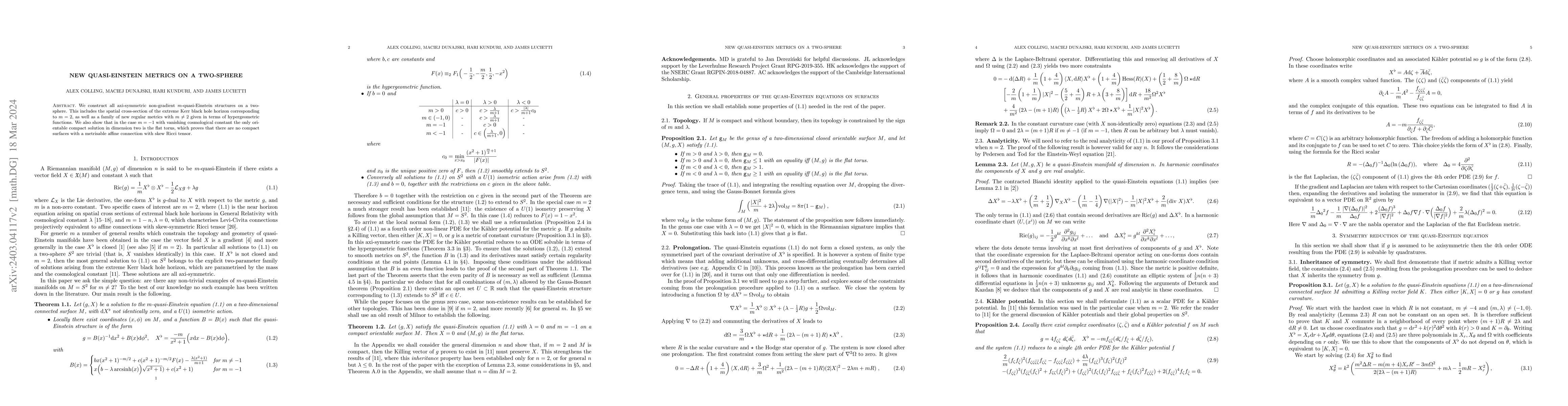 Thumbnail for New quasi-Einstein metrics on a two-sphere