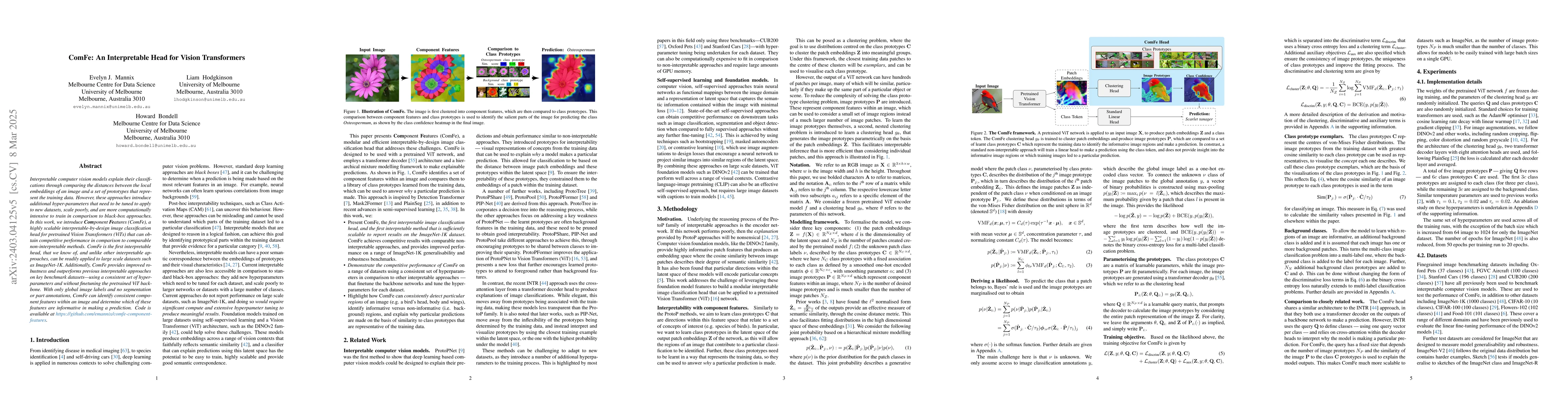 Thumbnail for ComFe: Interpretable Image Classifiers With Foundation Models,
  Transformers and Component Features