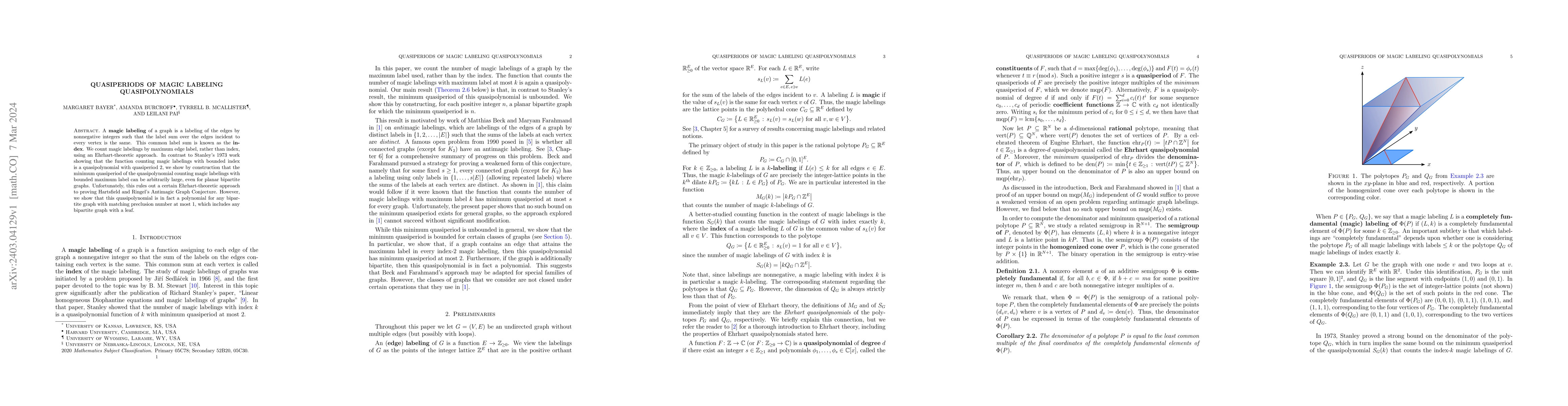 Thumbnail for Quasiperiods of Magic Labeling Quasipolynomials