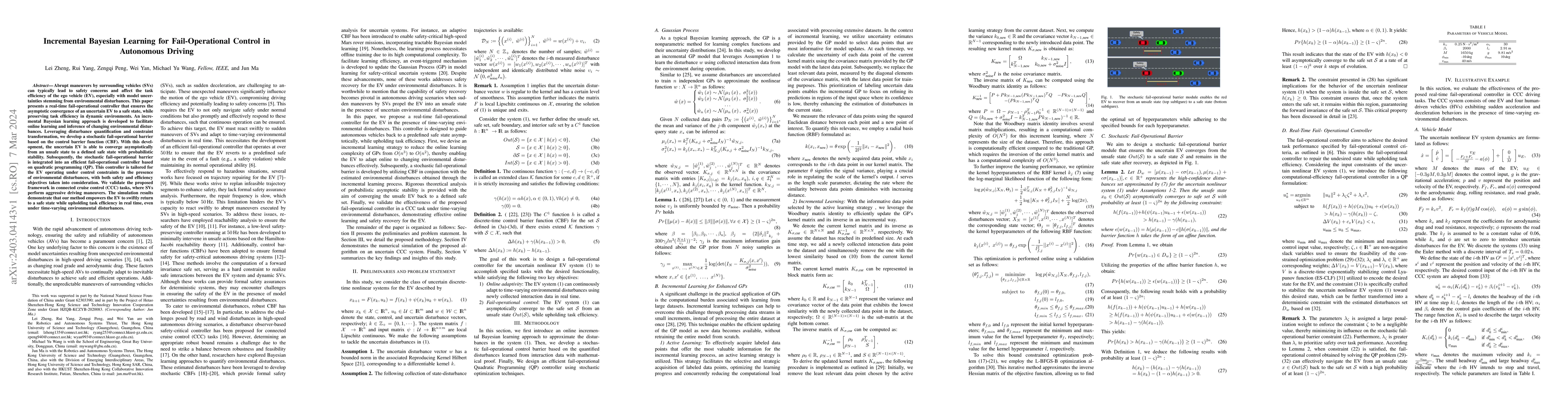 Thumbnail for Incremental Bayesian Learning for Fail-Operational Control in Autonomous
  Driving